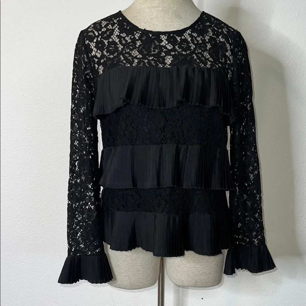 J. Crew Lace and Pleated Ruffle Top
